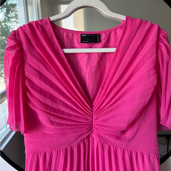 ASOS Design Curve Pleated Bodice Flutter Sleeve Pleat Midi Dress, Hot Pink, 12 - Picture 5 of 10
